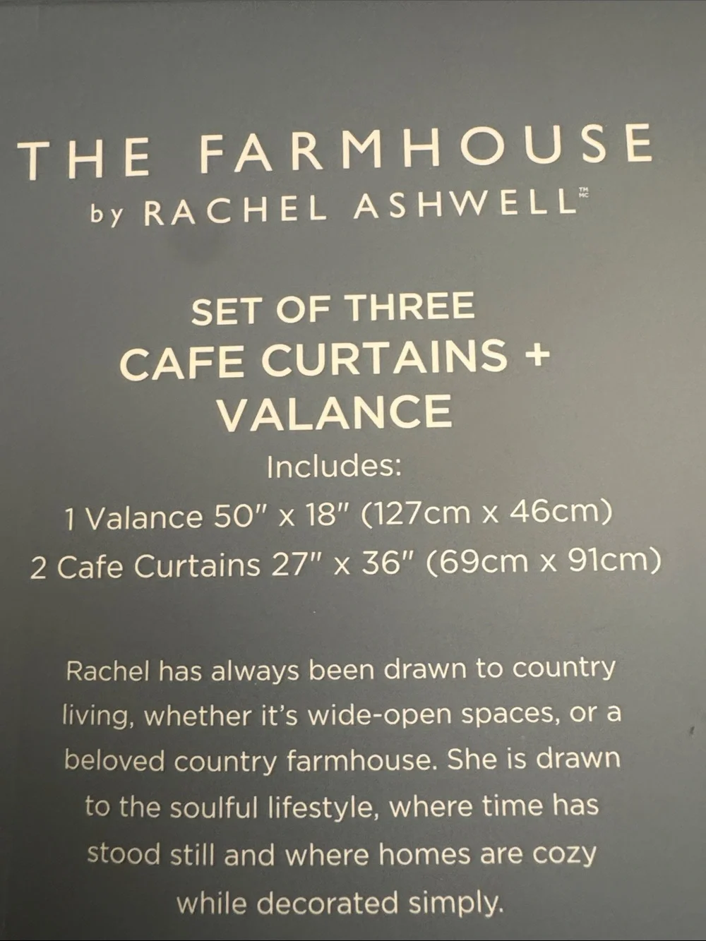 THE FARMHOUSE by Rachel Ashwell Set of 3 Cafe Curtains/Valance -Light Filtering